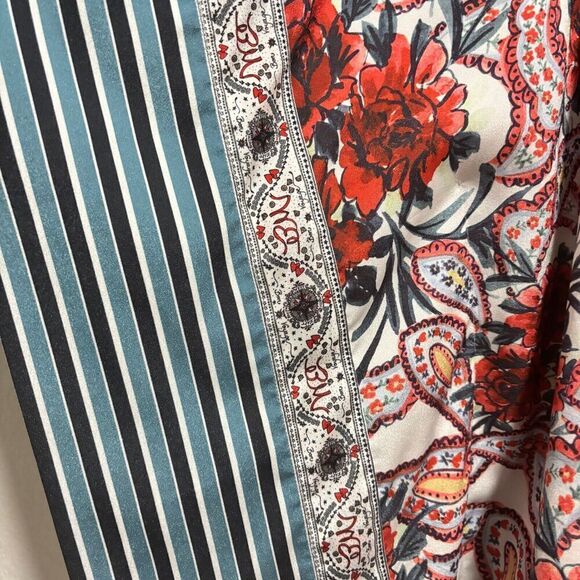 Badgley Mischka Crepe de Chine Paisley Printed Kaftan Multicolor L Boat Neck - Picture 8 of 10